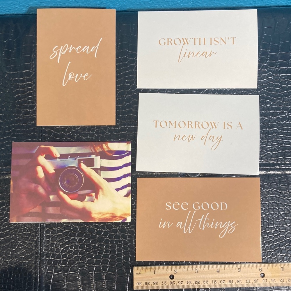 10/$10 OR $1 Bund: 5 Inspiration Quote Post Cards 4” x 6” Shiny Front Matte Back